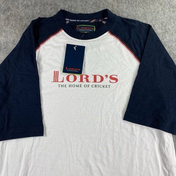 Lord's Cricket T-Shirt Men's Large Raglan Sleeve White Blue Classic Logo NWT - Picture 2 of 11